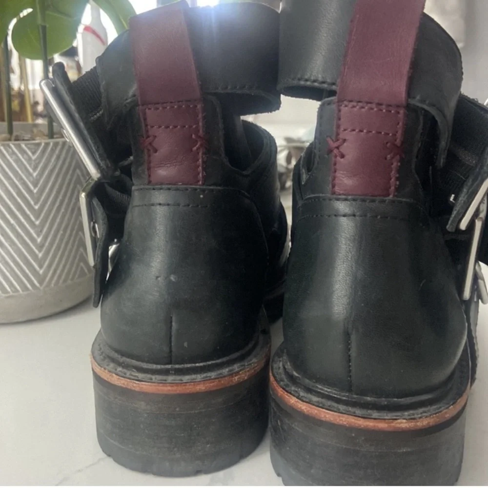 Rare RAG & BONE Boot Ankle Moto Booties Sandals Leather Black Red Maroon Size 8